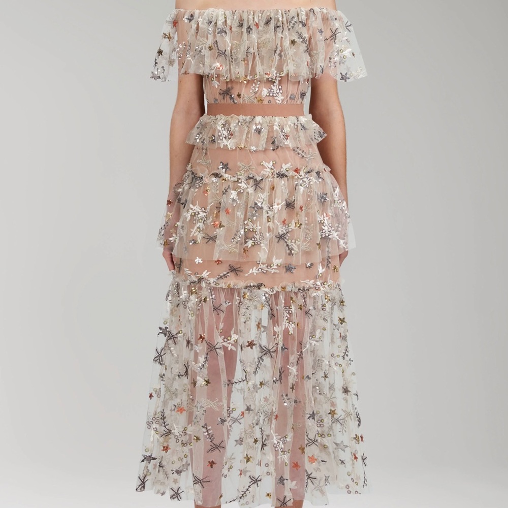 Self-Portrait Star Embellished Midi Dress. Size 6. Brand new, never worn.